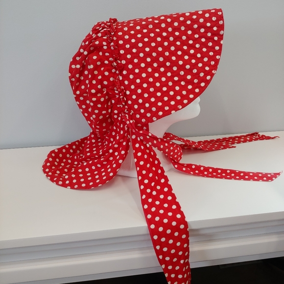 Accessories - Prairie Bonnet, Cotton Red White Polka Dots Countr